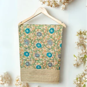 Kathakari Handcrafted Saree with Floral Motifs & Contrast Border