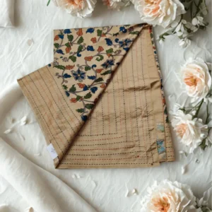 Kathakari Handcrafted Saree with Intricate Floral Patterns & Subtle Contrast Border