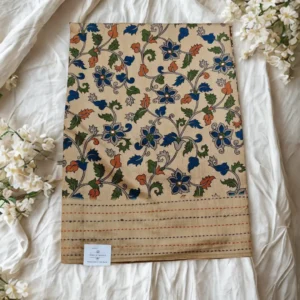 Kathakari Handcrafted Saree with Intricate Floral Patterns & Subtle Contrast Border