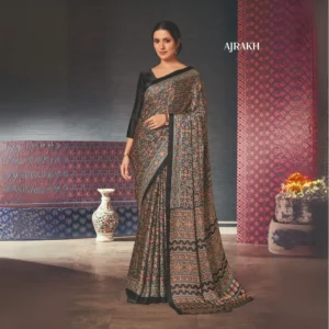 Ajrakh Print Modal Silk Saree with Traditional Handcrafted Motifs