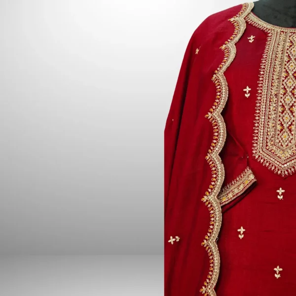 Maroon Silk Suit with Intricate Zari Work – Elegant Festive Wear - Image 3