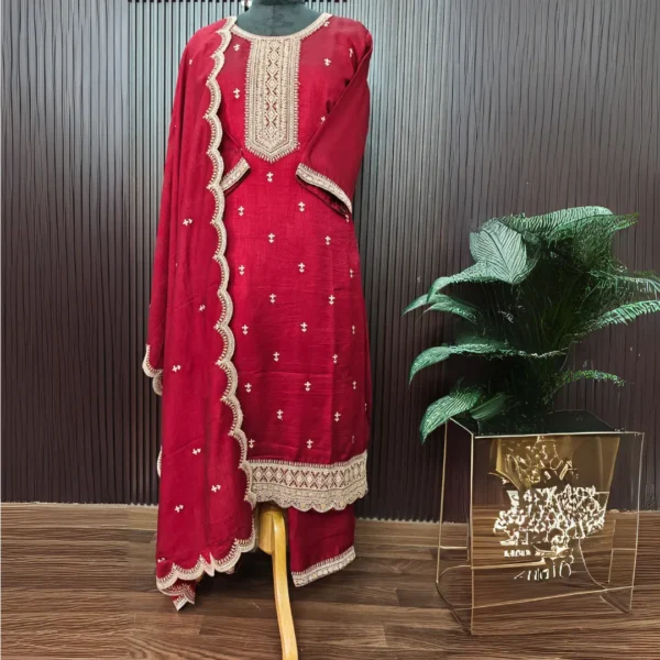 Maroon Silk Suit with Intricate Zari Work – Elegant Festive Wear