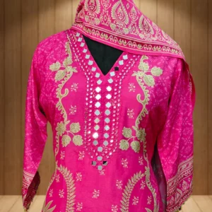 Stylish women’s pink ethnic kurti with embroidery, lightweight festive and casual wear outfit