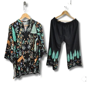 Shop house of Aaranya black printed co-ord set for women with floral and animal design, stylish and comfortable casual wear outfit