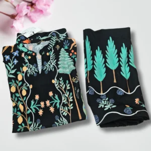 Shop Aaranya black printed co-ord set for women with floral and animal design, perfect for casual wear and loungewear