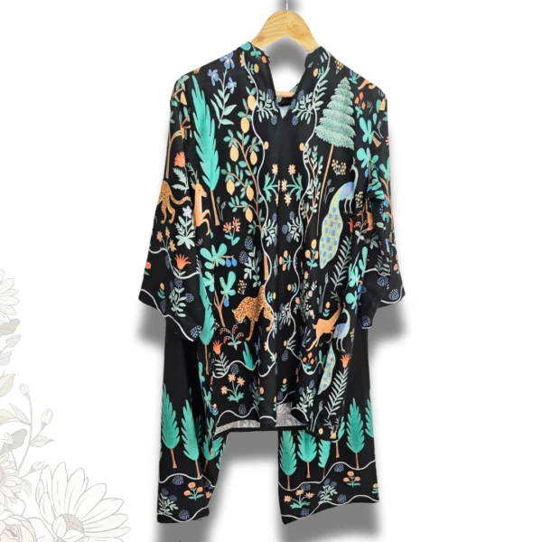 Trendy women’s black co-ord outfit with stylish prints, comfortable and lightweight fabric from Shop Aaranya