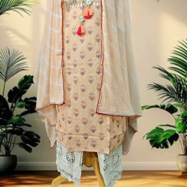 ✨ Festive Glow ✨ Turn heads with House of Aaranya’s beige ethnic suit – embroidery, dupatta, and elegance in one. 💖
