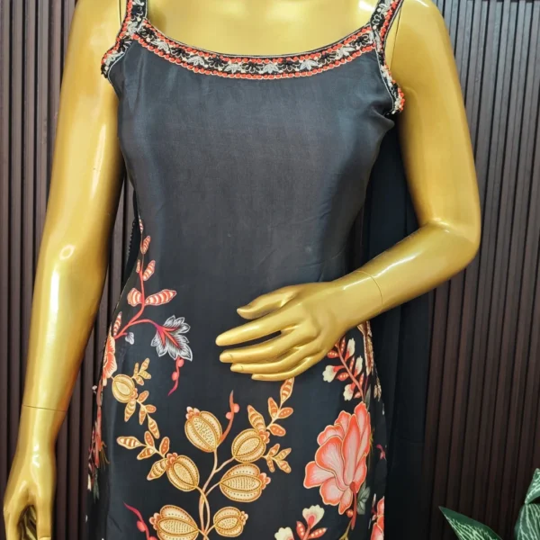 Black Pure Crepe Sharara Set with Chiffon Dupatta - Image 2