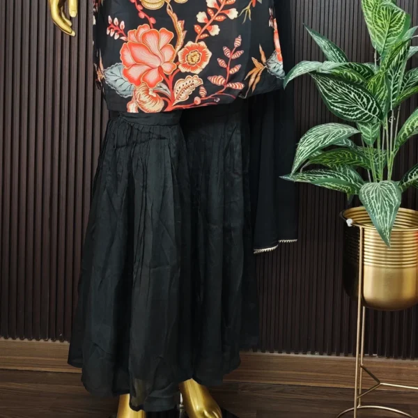 Black Pure Crepe Sharara Set with Chiffon Dupatta - Image 3