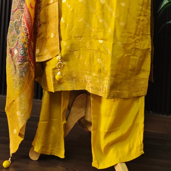 Mustard Banarasi Silk Suit Set with Dupatta - Image 4