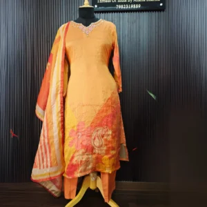 Peach Silk Teen Suit Set with Printed Dupatta