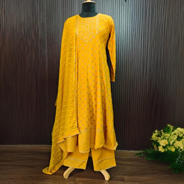 Yellow embroidered suit with dupatta for women"