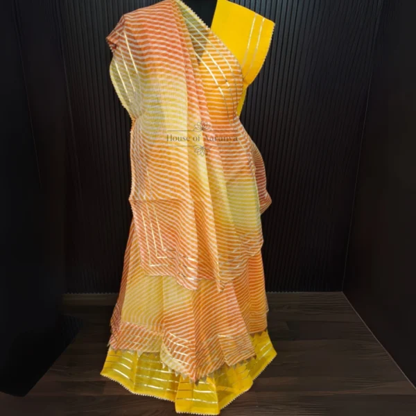 Yellow Kota Doria Gota Work Lehenga