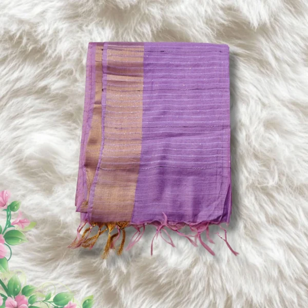 Lavender Maheshwari Cotton Saree with Golden Border – Handloom Elegance - Image 2