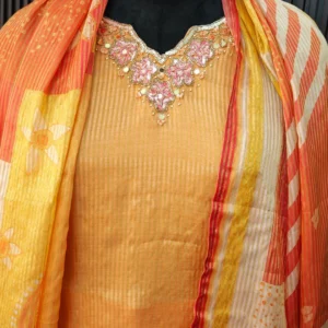 Peach Silk Teen Suit Set with Printed Dupatta