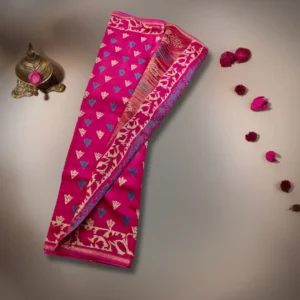 Pink Maheshwari Cotton Saree with Woven Motifs & Contrast Border