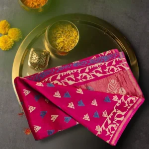 Pink Maheshwari Cotton Saree with Woven Motifs & Contrast Border