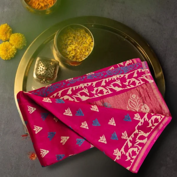 Pink Maheshwari Cotton Saree with Woven Motifs & Contrast Border