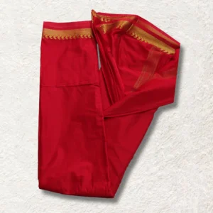 Red Semi Mysore Crepe Saree with Golden Zari Border