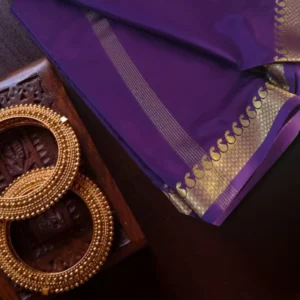 Violet Semi Mysore Crepe Saree with Golden Zari Border