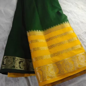 Royal Green-Yellow Semi Mysore Crepe South Saree
