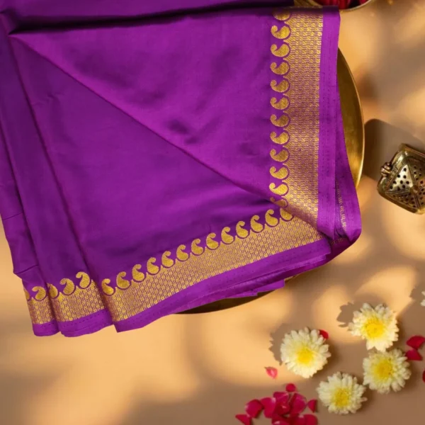 Royal Jamuni Semi Mysore Crepe South Saree with Golden Zari Border - Image 2
