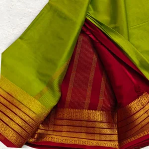 Green Semi Mysore Crepe South Saree with Maroon & Golden Zari Border