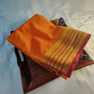 Elegant Orange Semi Mysore South Crepe Saree with Maroon Zari Border