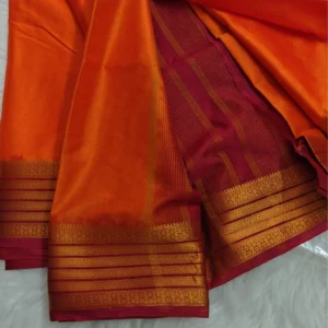 Elegant Orange Semi Mysore South Crepe Saree with Maroon Zari Border