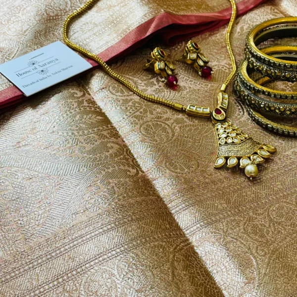 Golden Tissue Silk Saree with Elegant Self-Weave Design - Image 2