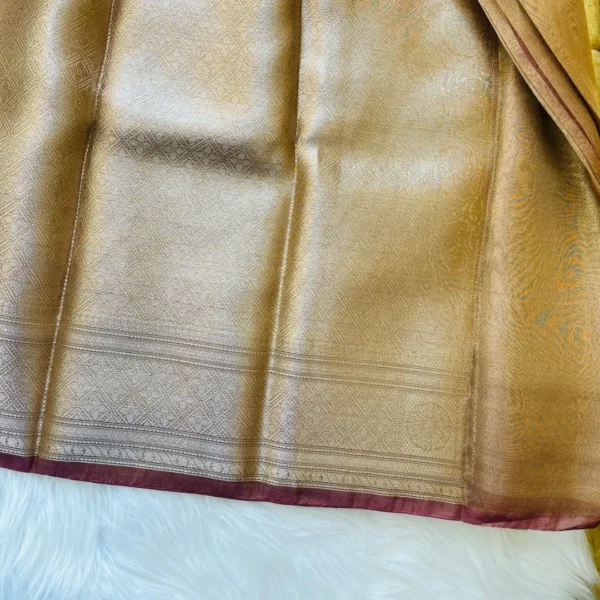 Pink Tissue Silk Saree with Golden Zari Checks & Rich Border - Image 3