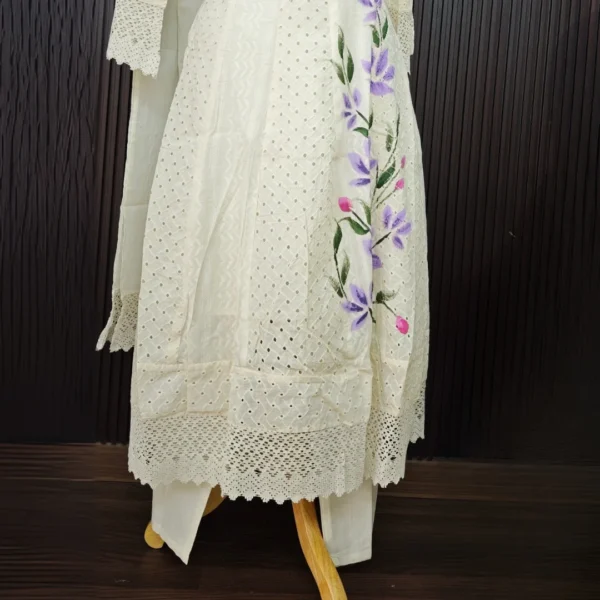 cream cotton suit set handpainted cotton suit floral cotton suit online