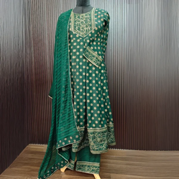 Festive cotton ethnic wear suit set in green