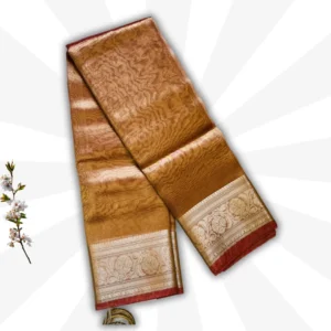 golden beige tissue silk saree tissue silk saree with zari border