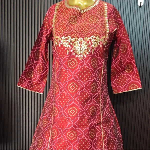Red Chanderi Silk Two-Piece Suit with Golden Work - Image 3