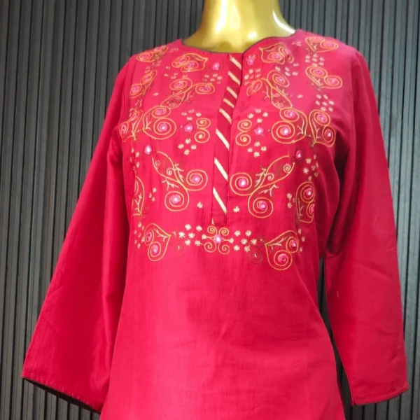Cheery Red Embroidered Silk Kurta Palazzo Set - Image 3