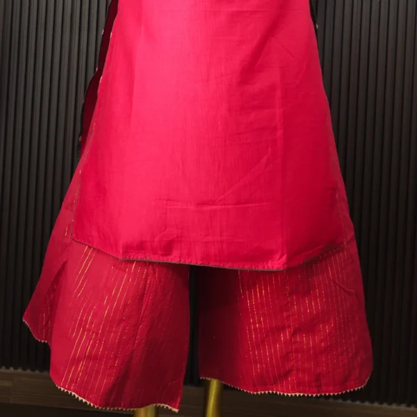 Cheery Red Embroidered Silk Kurta Palazzo Set - Image 2