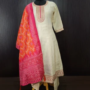 Elegant Silk Suit with Organza Dupatta in Bandhani Print