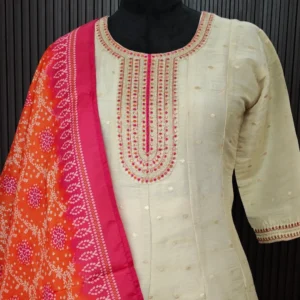Elegant Silk Suit with Organza Dupatta in Bandhani Print