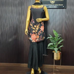 Black Pure Crepe Sharara Set with Chiffon Dupatta