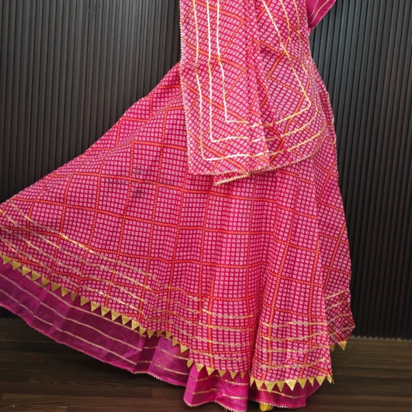 Magenta Kota Doria Gota Work Lehenga - Image 3