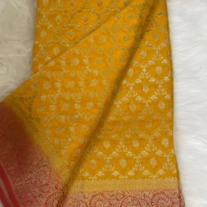 Golden Mustard Khaddi Georgette Saree with Zari Weave