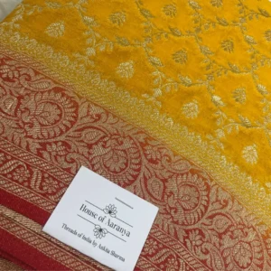 Golden Mustard Khaddi Georgette Saree with Zari Weave