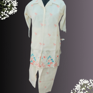 Off White Mul Cotton Coord Set with Floral Embroidery