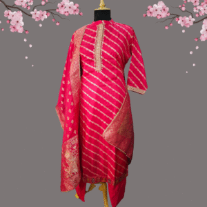 Rani Pink Banarasi Silk Suit Set with Zari Work & Dupatta