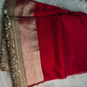 Red Maharani Glass Organza Tissue Saree with Zari Lace Border