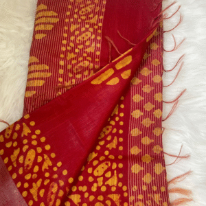 Red Batik Print Cotton Saree with Traditional Motifs