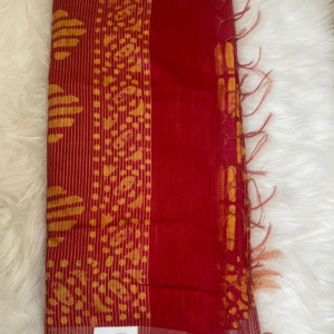 Red Batik Print Cotton Saree with Traditional Motifs