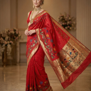 Designer Red Paithani Silk Saree with Zari Pallu