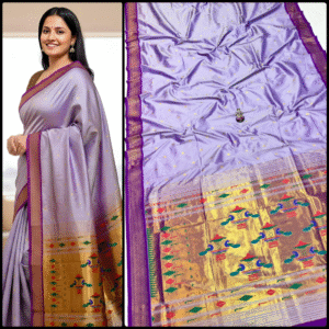 Lavender Paithani Silk Saree with Zari Rich Pallu